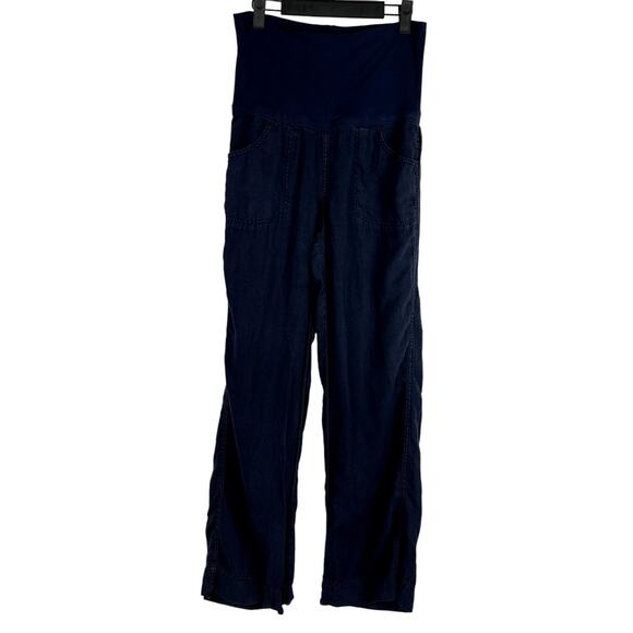 Athleta Maternity Women size 6 100% Linen Pants‎ Navy Comfort Summer Pregnancy - Picture 1 of 7